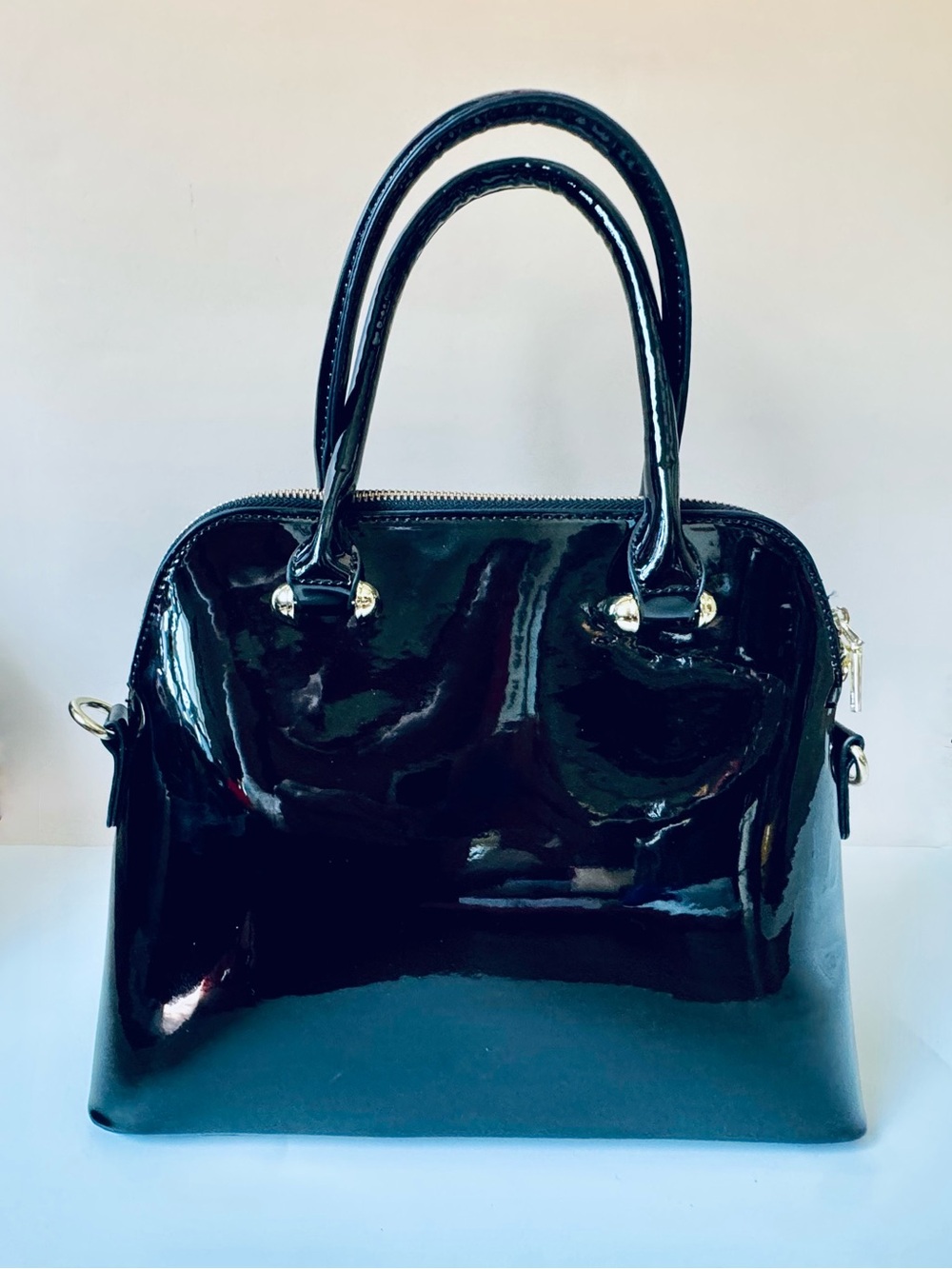 Unique Vintage NEW Black Patent Retro Top Handle Shoulder Bag w/ crossbody strap - Picture 11 of 14